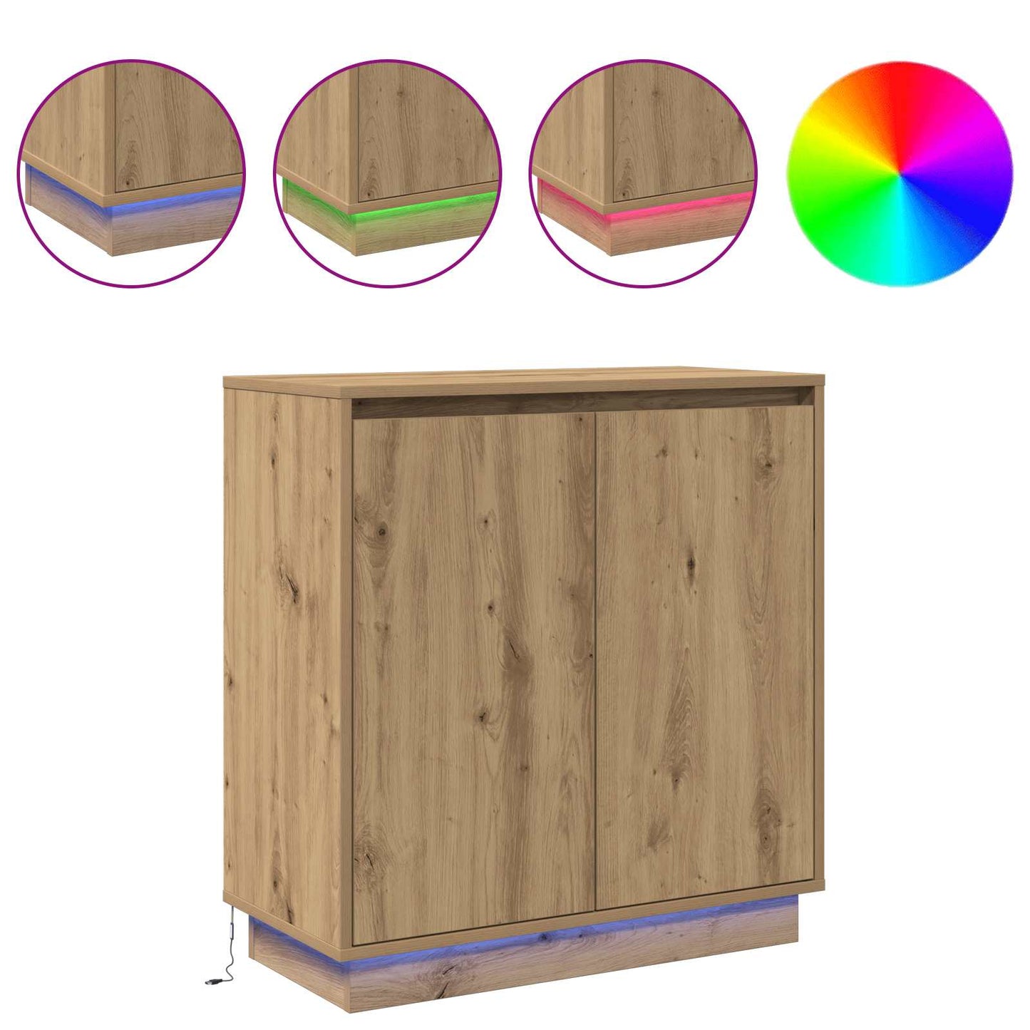 LED sideboard Artisan eik 71 x 34,5 x 75 cm Konstruert tre