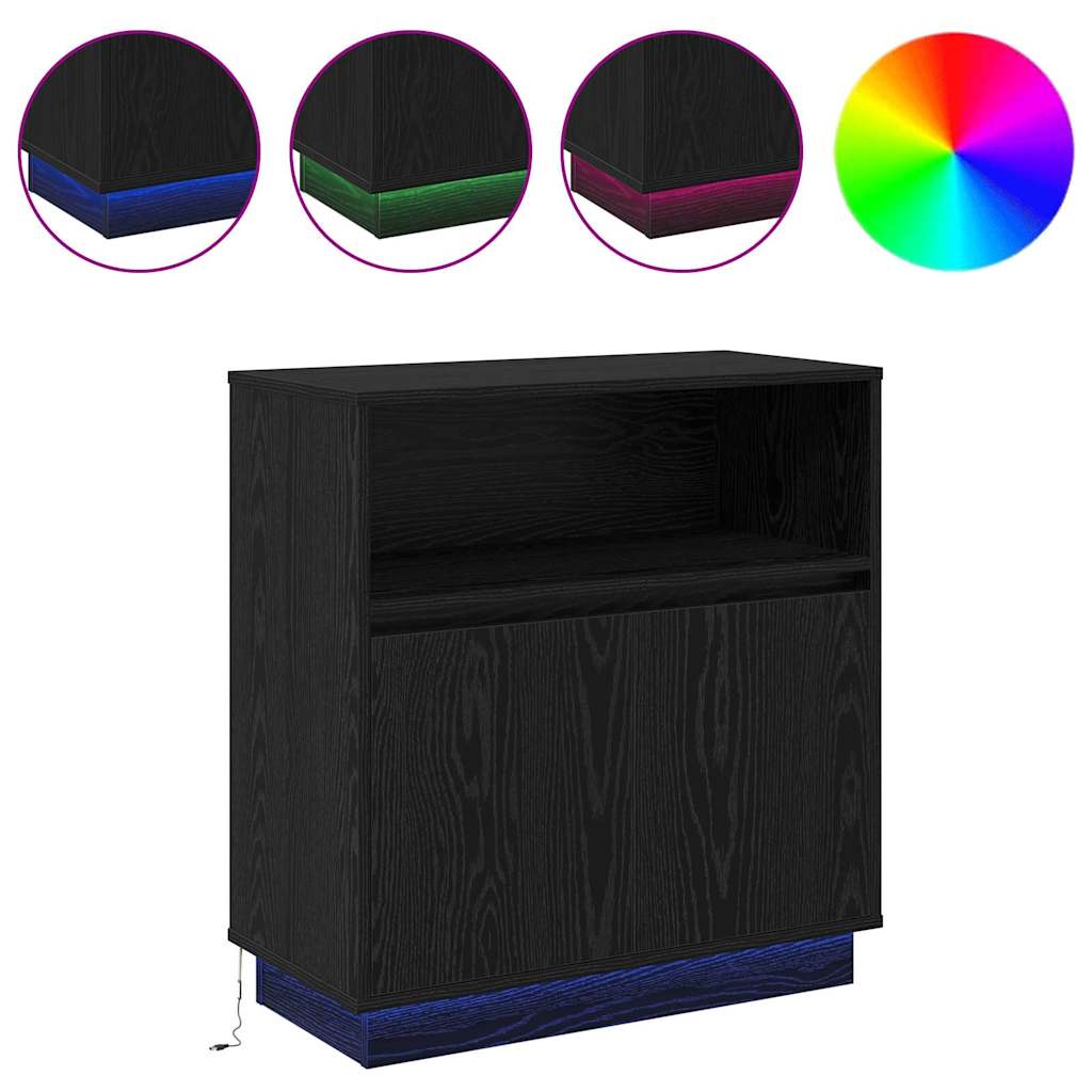 LED sideboard Svart Eik 71 x 34,5 x 75 cm Konstruert tre