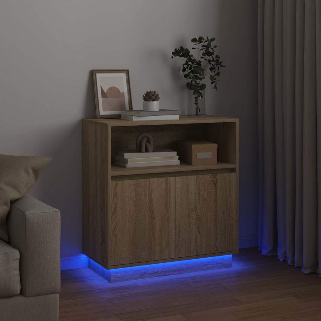 LED sideboard Sonoma eik 71 x 34,5 x 75 cm Konstruert tre