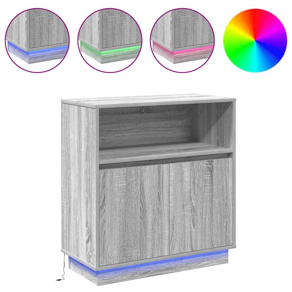 LED sideboard Grå Sonoma 71 x 34,5 x 75 cm Konstruert tre