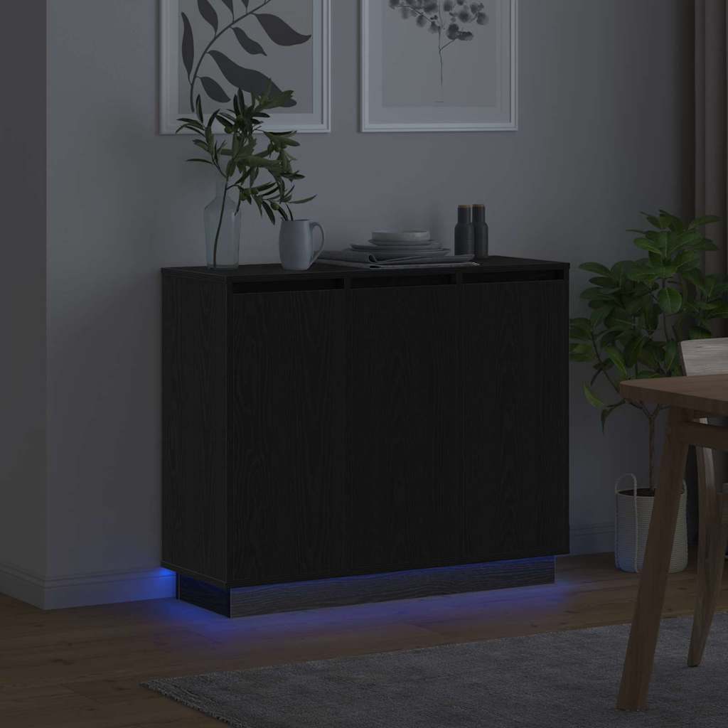 LED sideboard Svart Eik 90 x 32 x 75 cm Konstruert tre