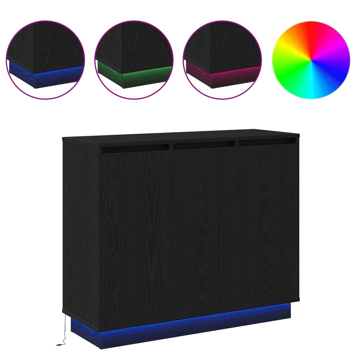 LED sideboard Svart Eik 90 x 32 x 75 cm Konstruert tre