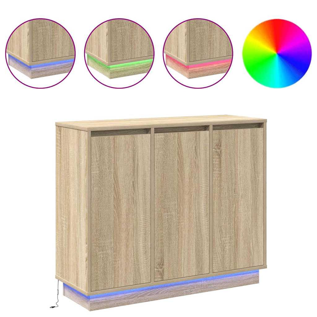 LED sideboard Sonoma eik 90 x 32 x 75 cm Konstruert tre