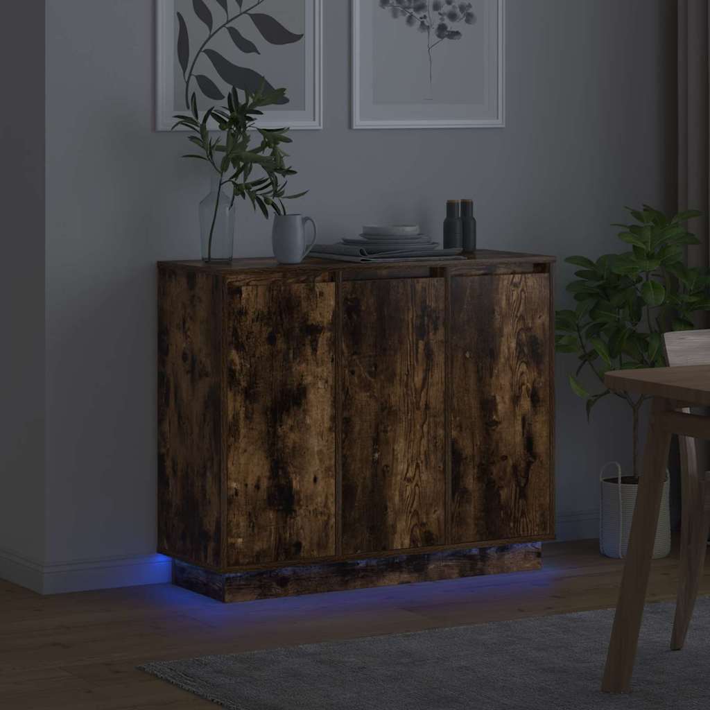 LED sideboard Røkt eik 90 x 32 x 75 cm Konstruert tre