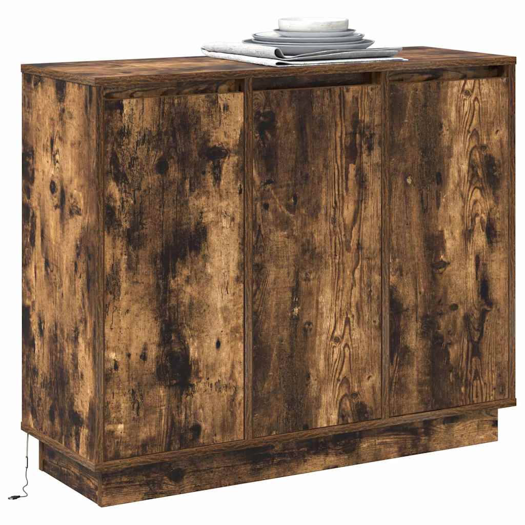 LED sideboard Røkt eik 90 x 32 x 75 cm Konstruert tre