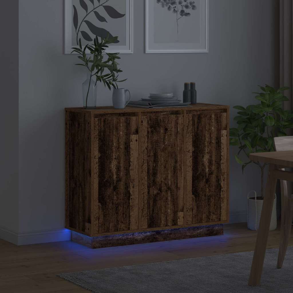 LED sideboard Gammelt tre 90 x 32 x 75 cm Konstruert tre