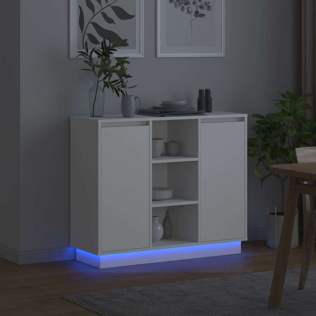 LED sideboard Hvit 90 x 32 x 75 cm Konstruert tre