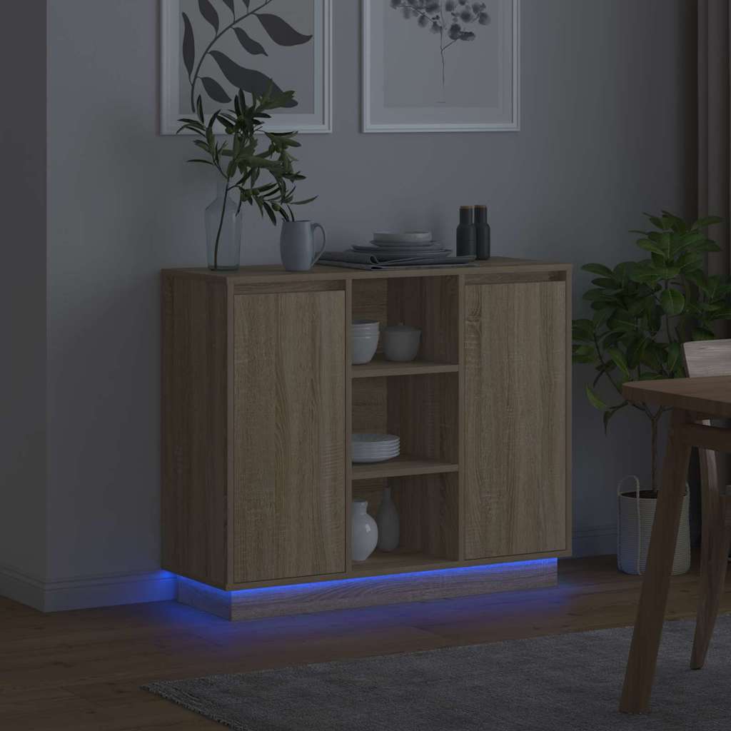 LED sideboard Sonoma eik 90 x 32 x 75 cm Konstruert tre