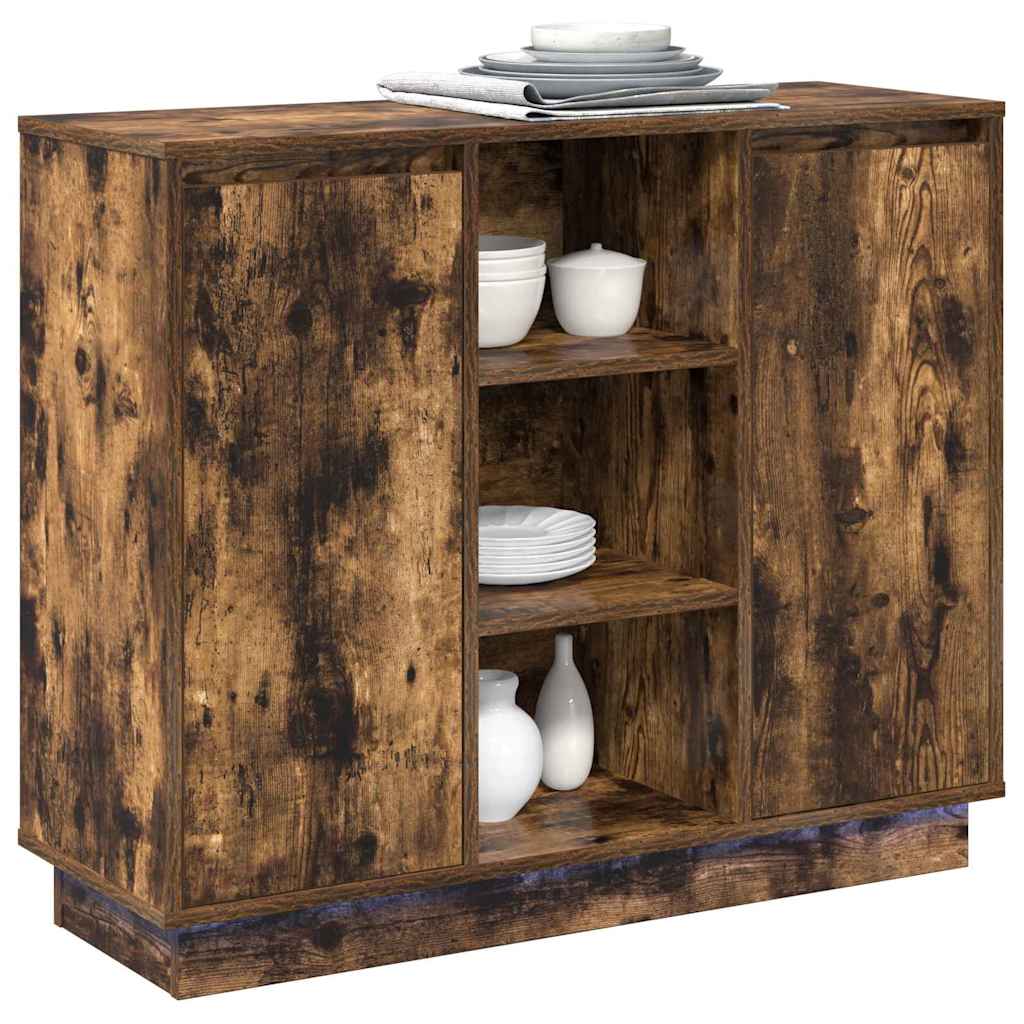 LED sideboard Røkt eik 90 x 32 x 75 cm Konstruert tre