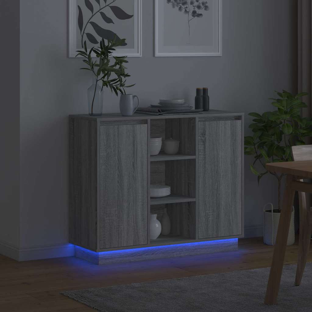 LED sideboard Grå Sonoma 90 x 32 x 75 cm Konstruert tre