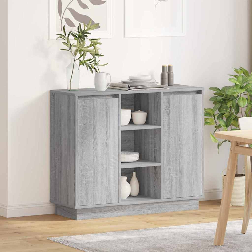LED sideboard Grå Sonoma 90 x 32 x 75 cm Konstruert tre