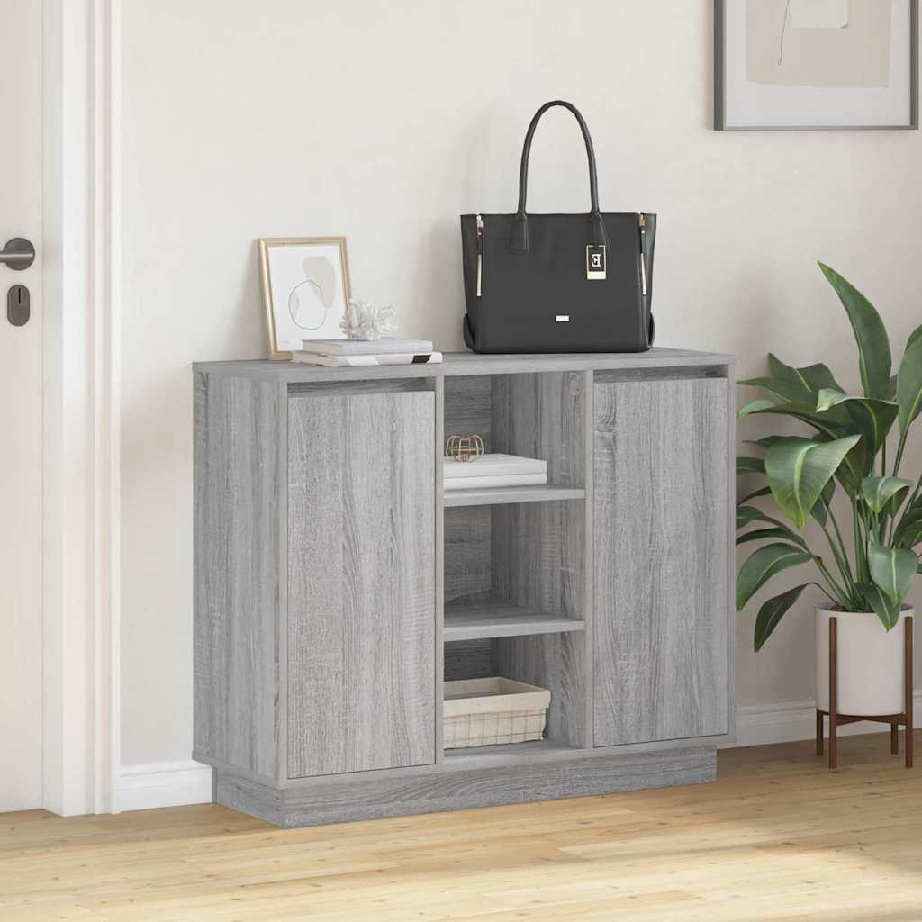 LED sideboard Grå Sonoma 90 x 32 x 75 cm Konstruert tre