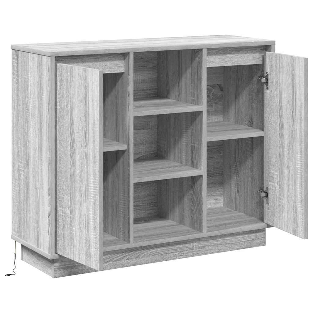 LED sideboard Grå Sonoma 90 x 32 x 75 cm Konstruert tre