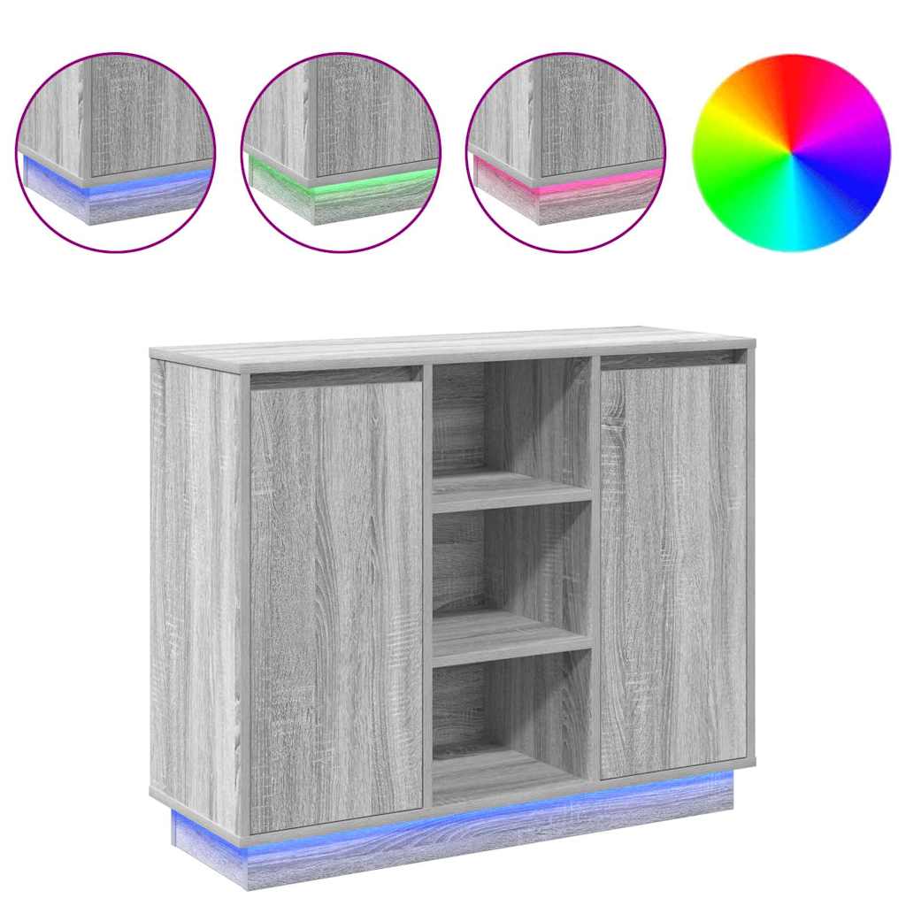 LED sideboard Grå Sonoma 90 x 32 x 75 cm Konstruert tre