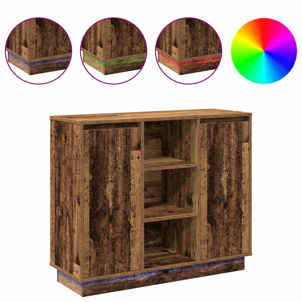 LED sideboard Gammelt tre 90 x 32 x 75 cm Konstruert tre