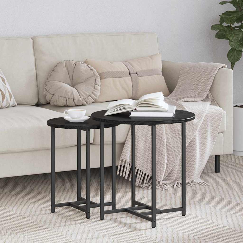 Sidebordssett 2 pcs Svart Eik