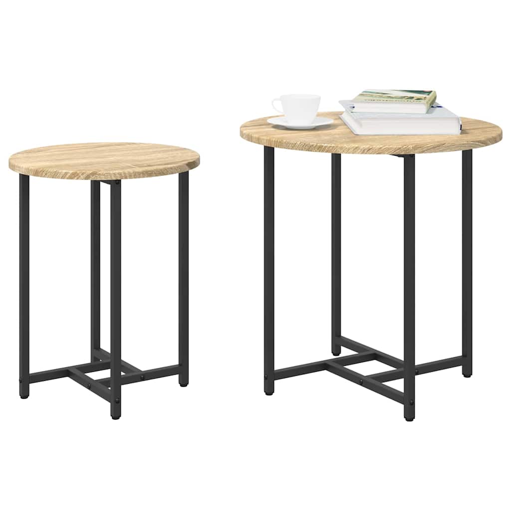 Sidebordssett 2 pcs Sonoma Eik og Svart