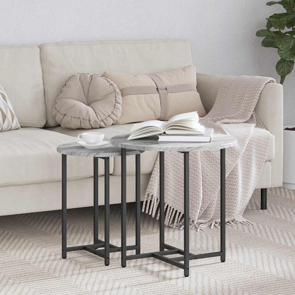 Sidebordssett 2 pcs Grå Sonoma og Svart