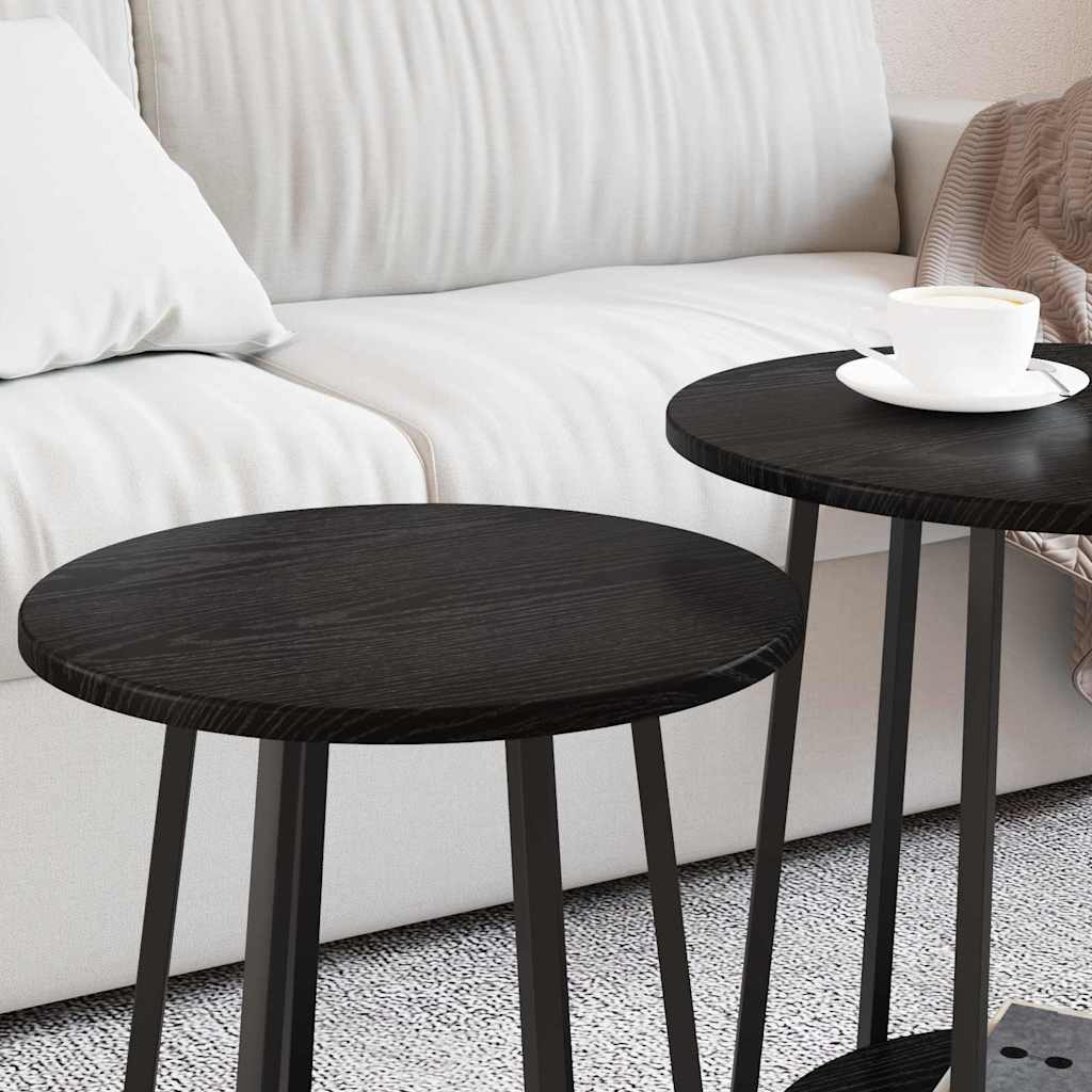 Sidebordssett med hylle 2 pcs Svart Eik
