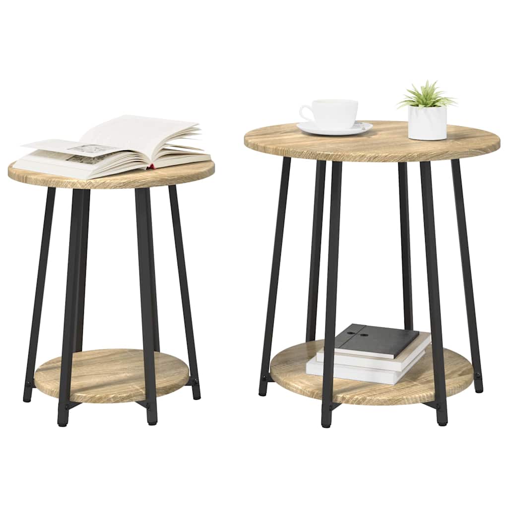 Sidebordssett med hylle 2 pcs Sonoma Eik og Svart