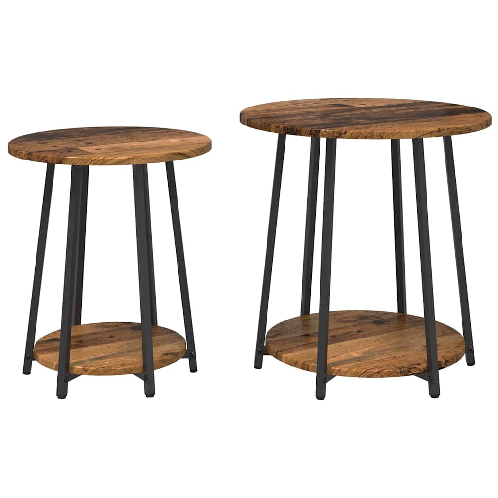 Sidebordssett med hylle 2 pcs Gammel tre og svart