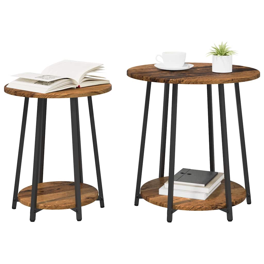 Sidebordssett med hylle 2 pcs Gammel tre og svart