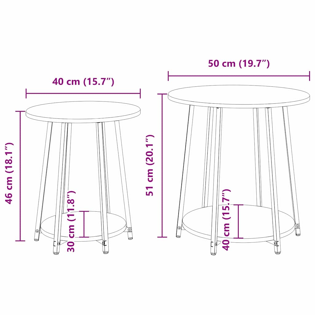 Sidebordssett med hylle 2 pcs Gammel tre og svart