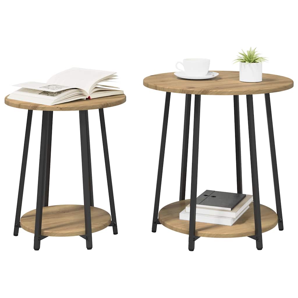 Sidebordssett med hylle 2 pcs Artisan Eik og Svart