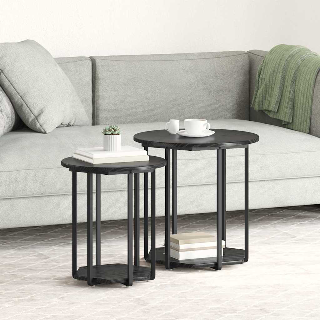 Sidebordssett med hylle 2 pcs Svart Eik
