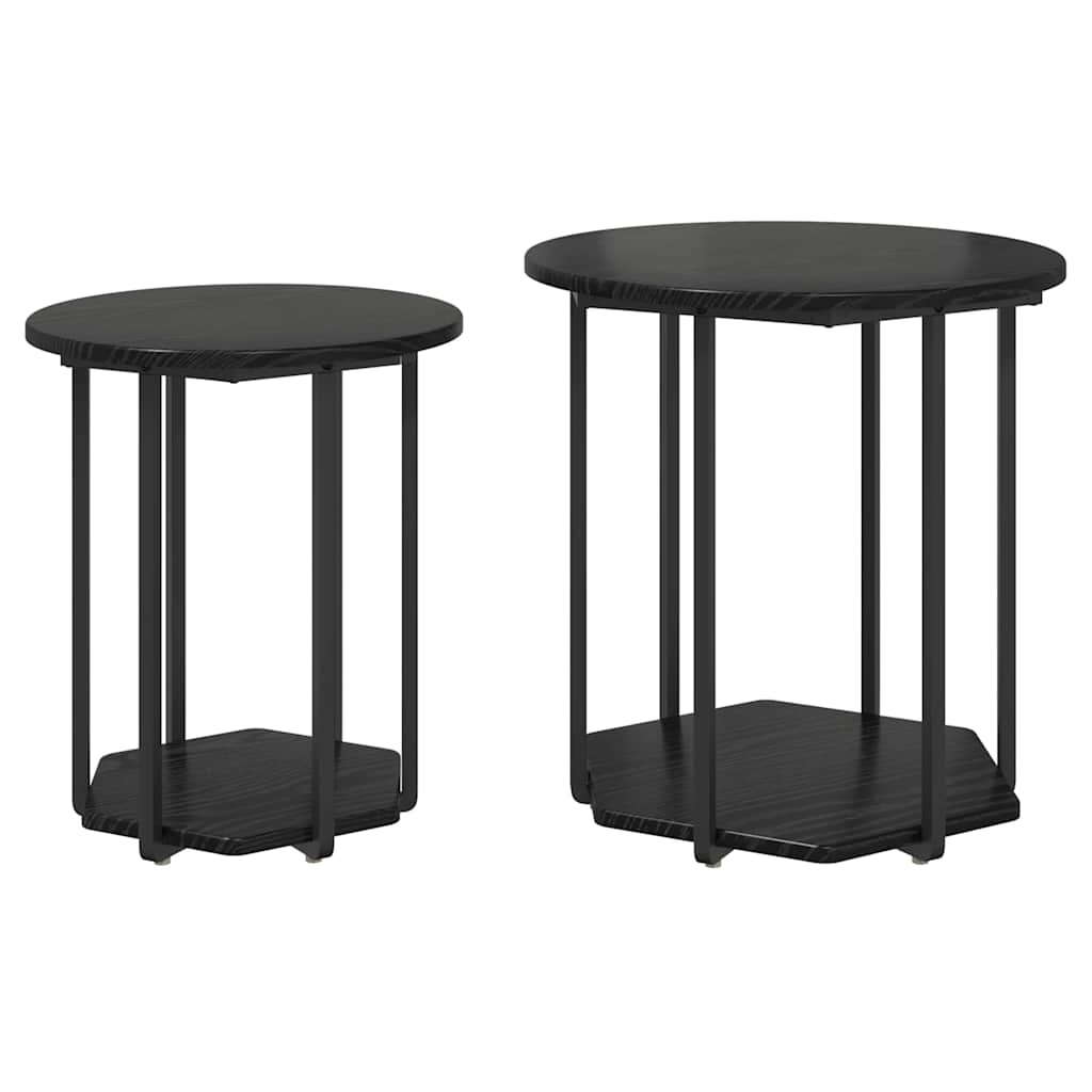 Sidebordssett med hylle 2 pcs Svart Eik