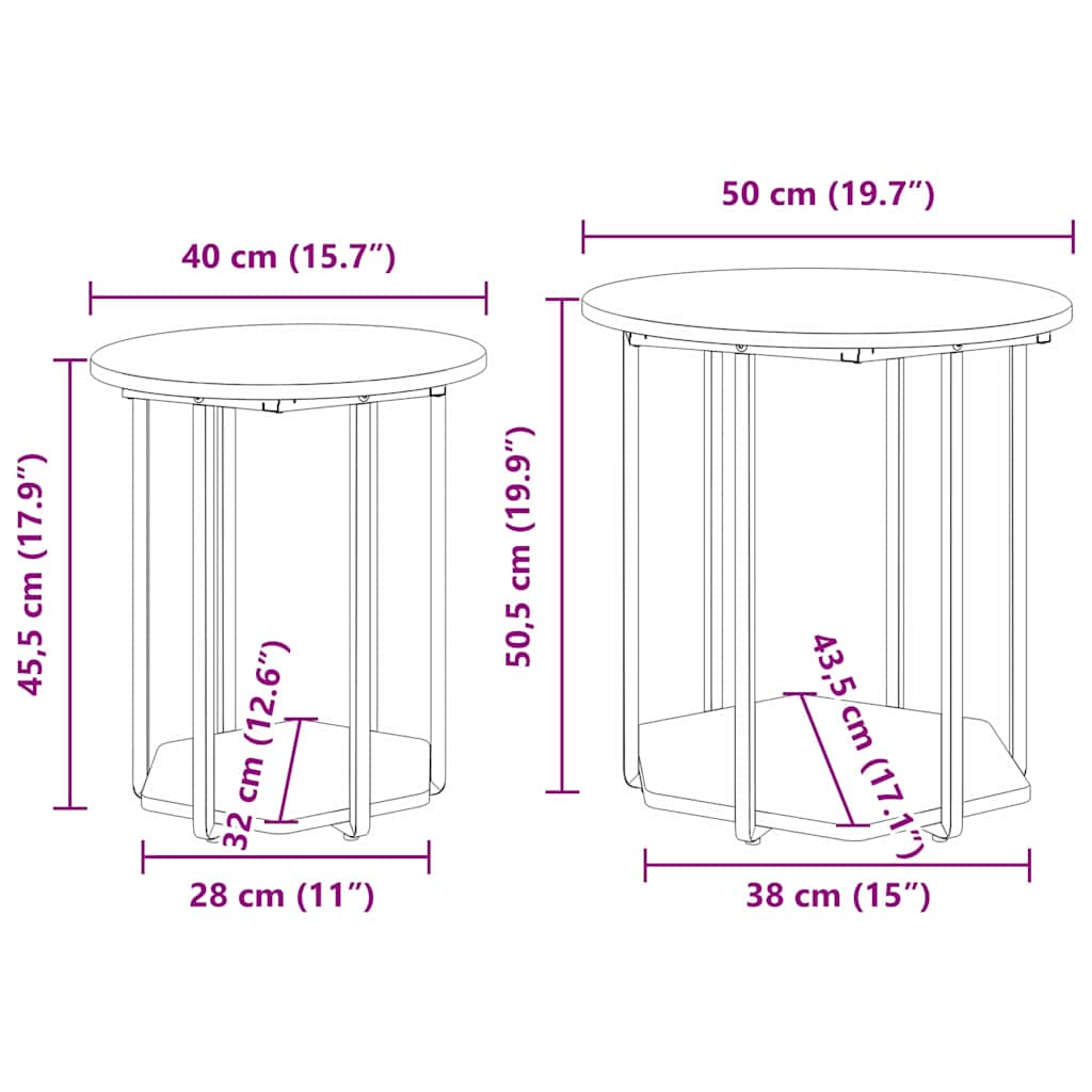 Sidebordssett med hylle 2 pcs Svart Eik