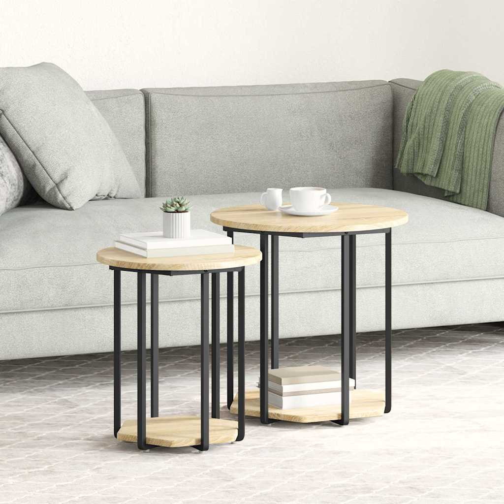 Sidebordssett med hylle 2 pcs Brun