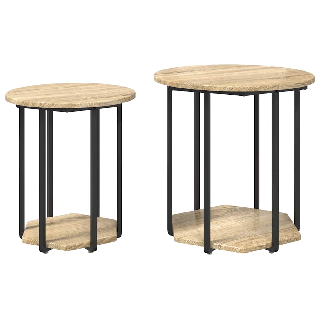 Sidebordssett med hylle 2 pcs Brun