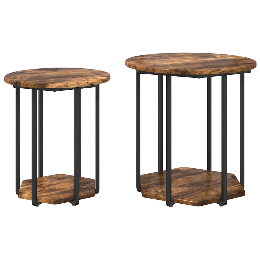 Sidebordssett med hylle 2 pcs Brun