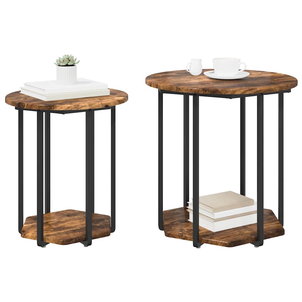 Sidebordssett med hylle 2 pcs Brun