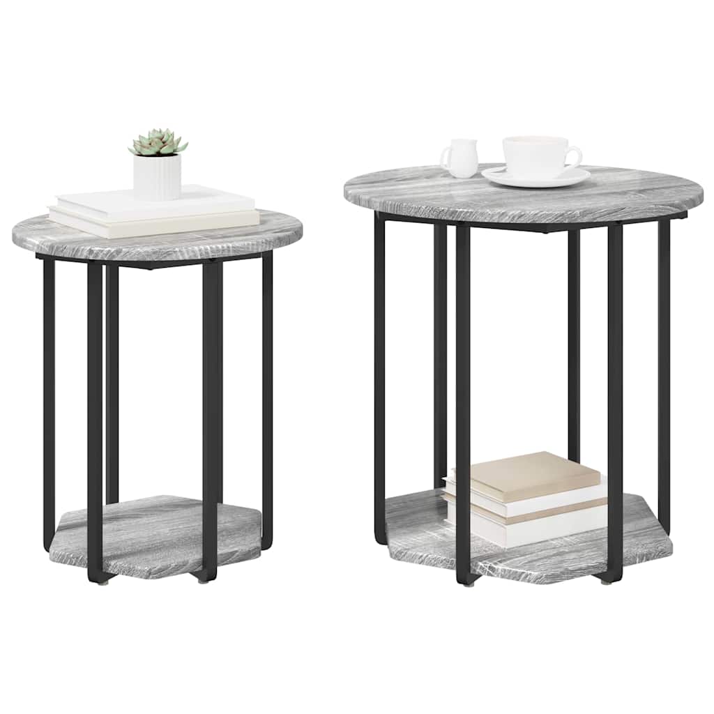 Sidebordssett med hylle 2 pcs Grå