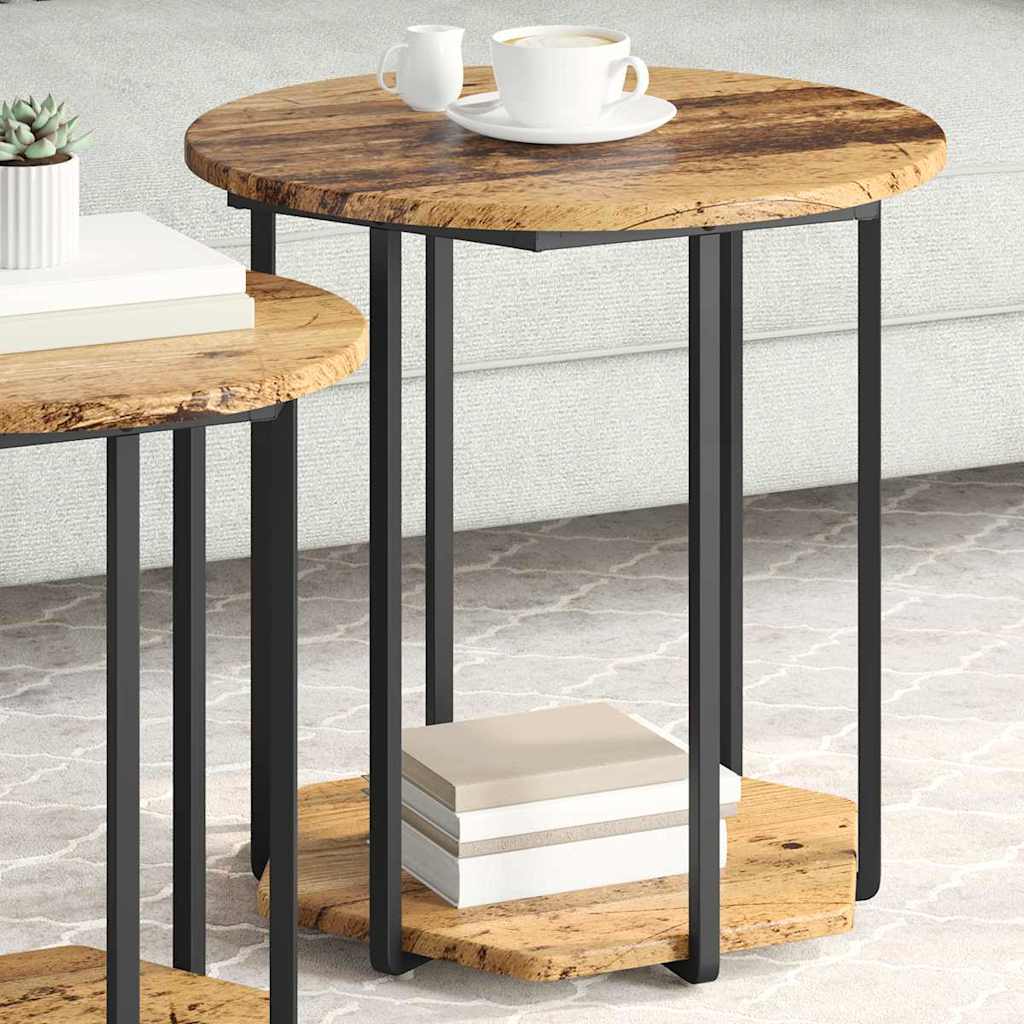 Sidebordssett med hylle 2 pcs Brun