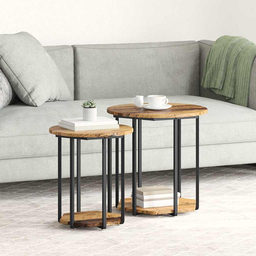 Sidebordssett med hylle 2 pcs Brun