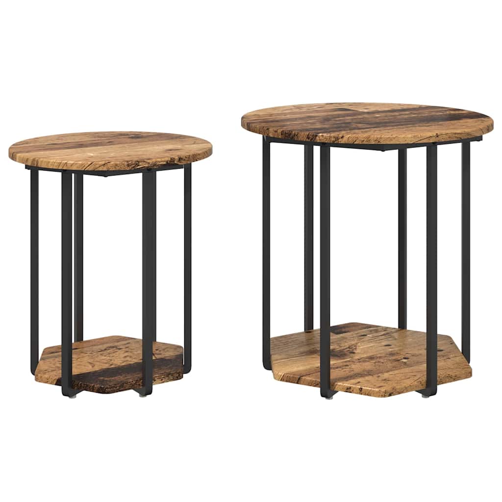 Sidebordssett med hylle 2 pcs Brun