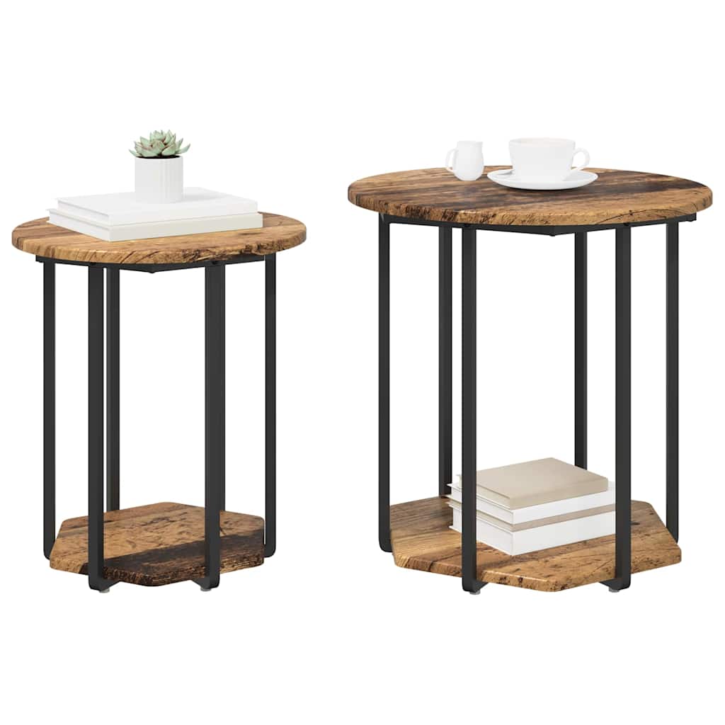 Sidebordssett med hylle 2 pcs Brun