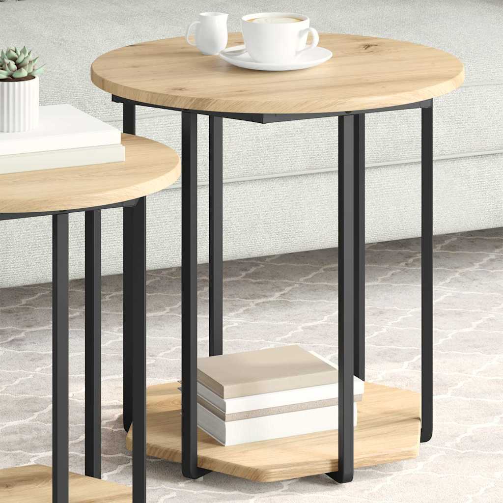 Sidebordssett med hylle 2 pcs Brun