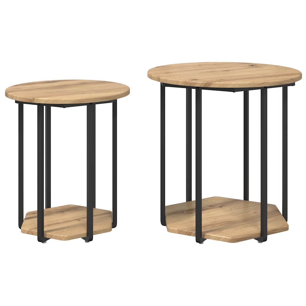 Sidebordssett med hylle 2 pcs Brun