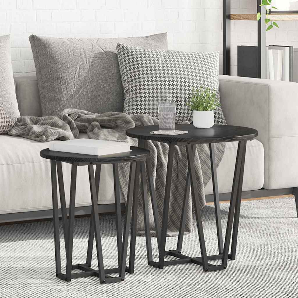 Sidebordssett 2 pcs Svart Eik