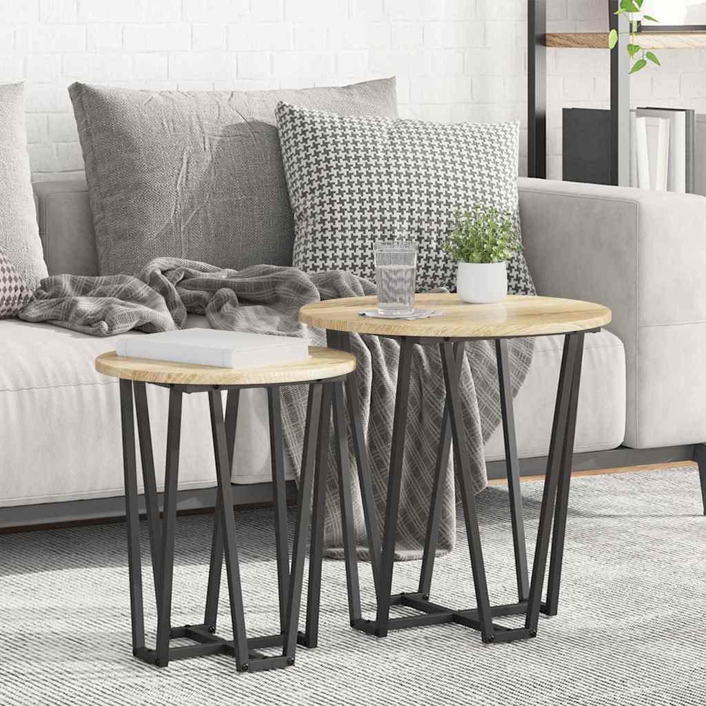 Sidebordssett 2 pcs Sonoma Eik og Svart