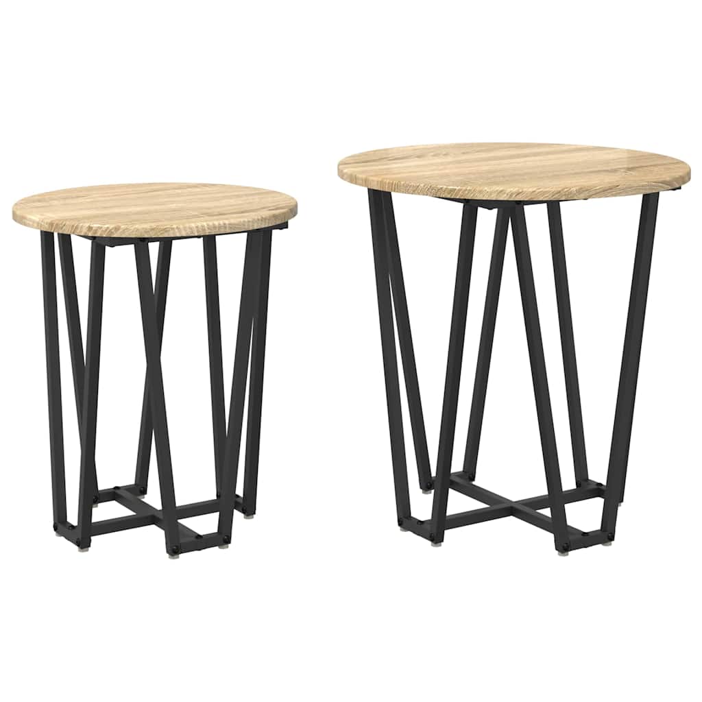 Sidebordssett 2 pcs Sonoma Eik og Svart