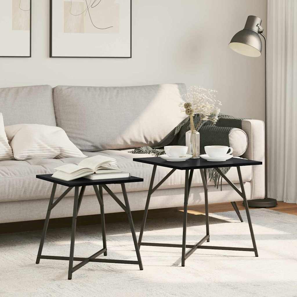 Sidebordssett 2 pcs Svart Eik