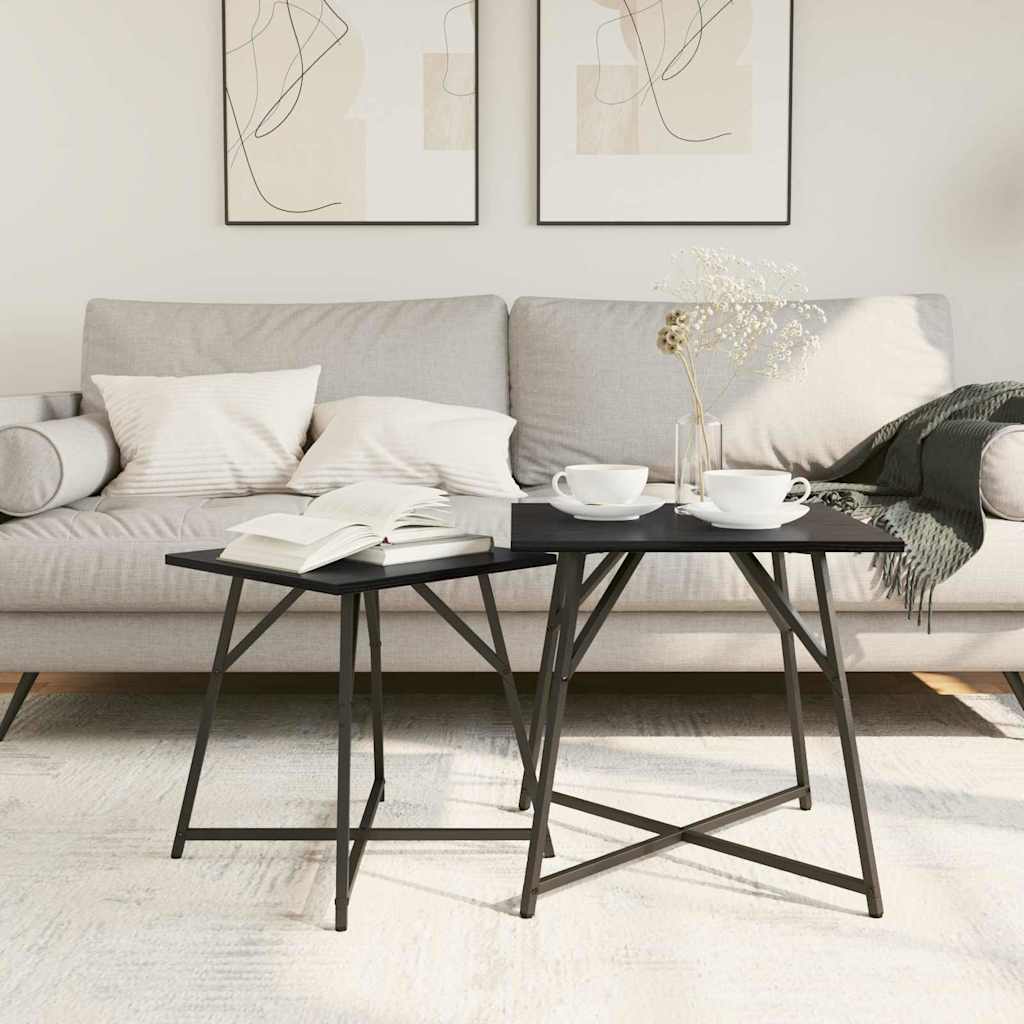Sidebordssett 2 pcs Svart Eik