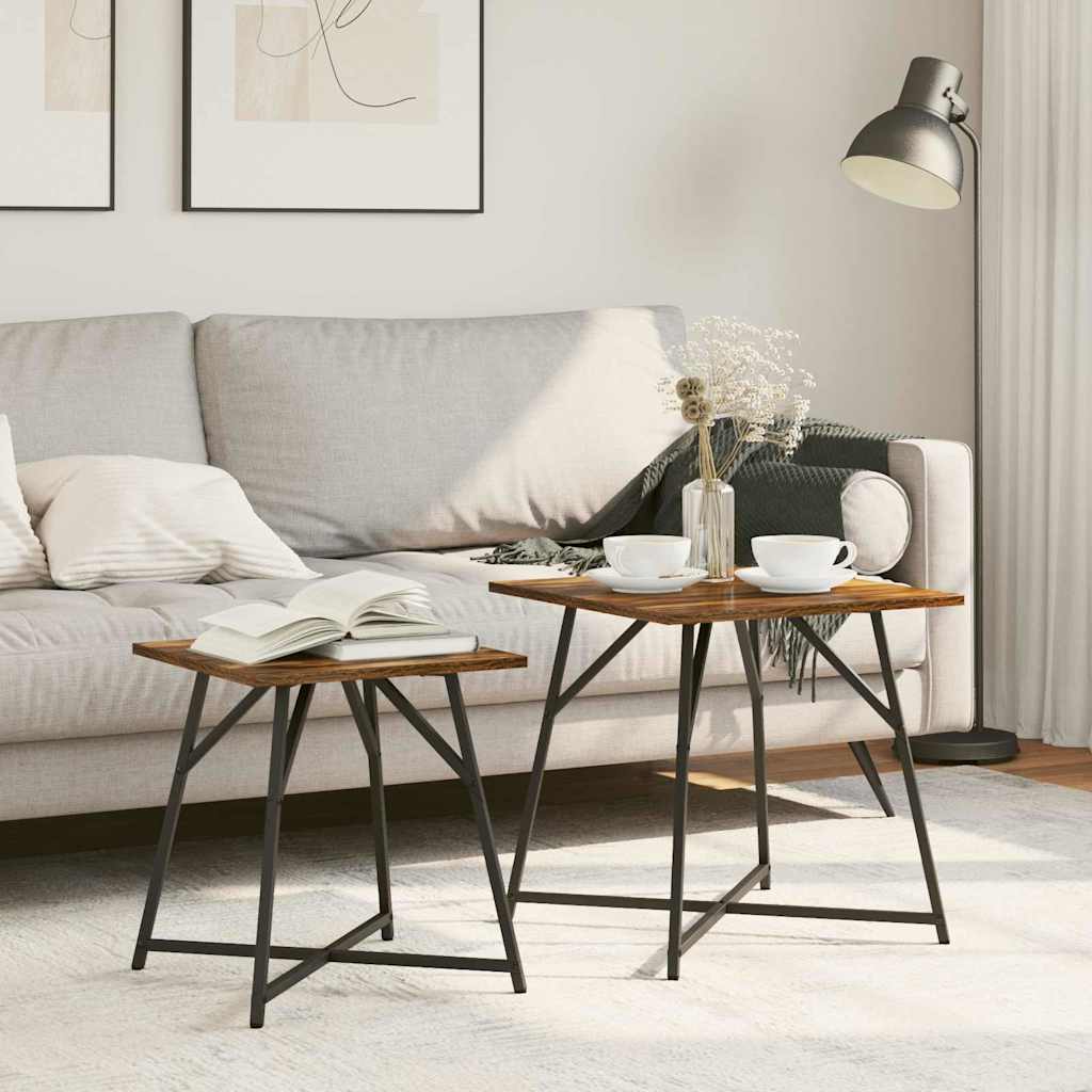 Sidebordssett 2 pcs Røyk Eik og Svart