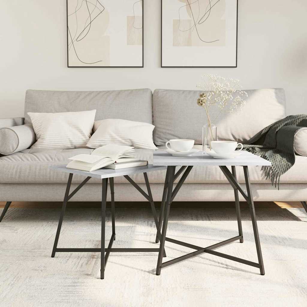 Sidebordssett 2 pcs Grå Sonoma og Svart