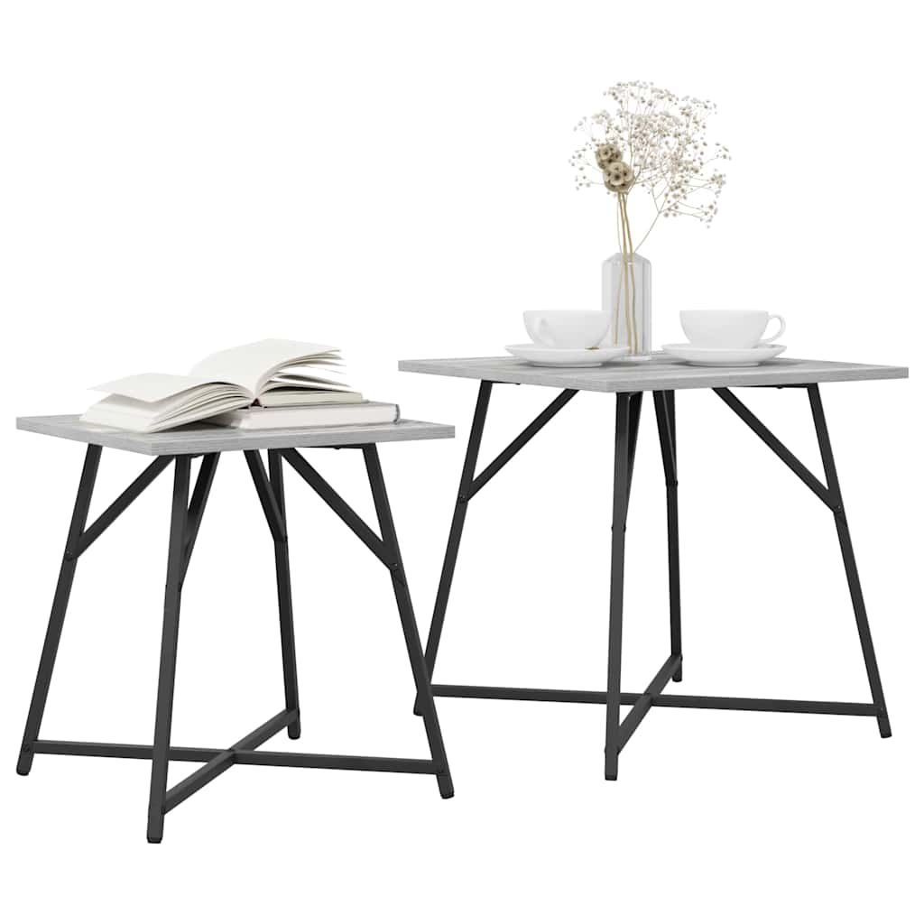 Sidebordssett 2 pcs Grå Sonoma og Svart